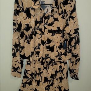Alice Blue Black and Beige Floral Long-Sleeve Shirt and Shorts 2pc Set